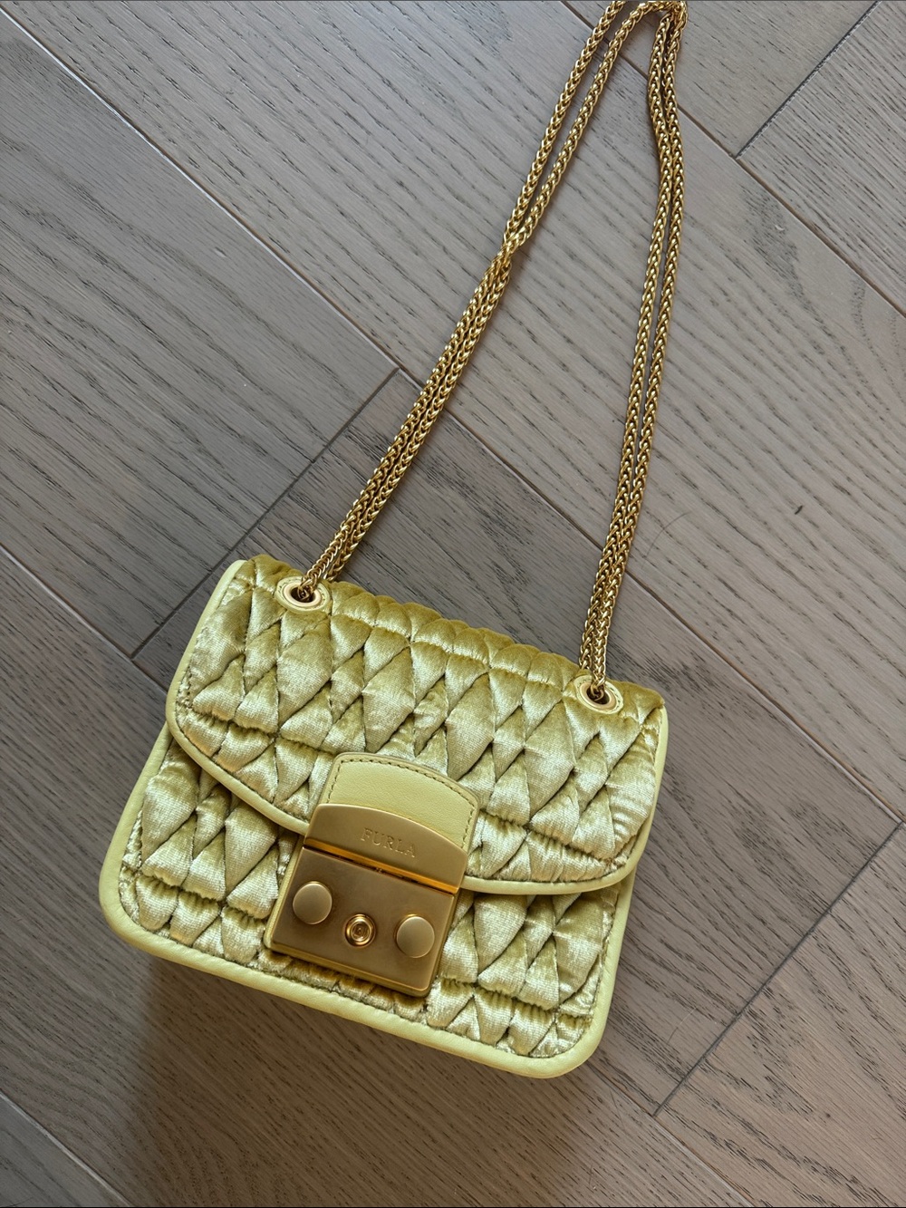 Furla Metallic Gold Quilted Chain Crossbody